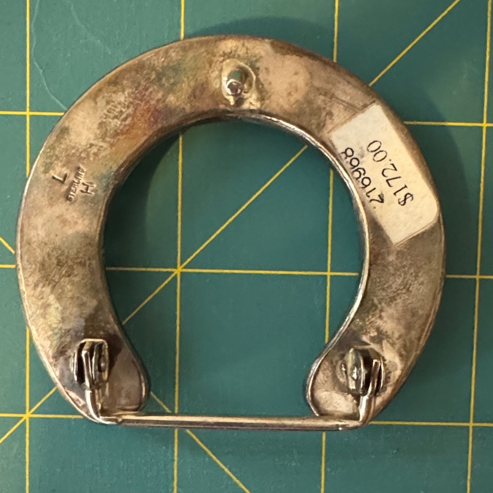 Horseshoe Sterling Silver Belt Buckle with Green Turquoise Accents - Picture 4 of 7